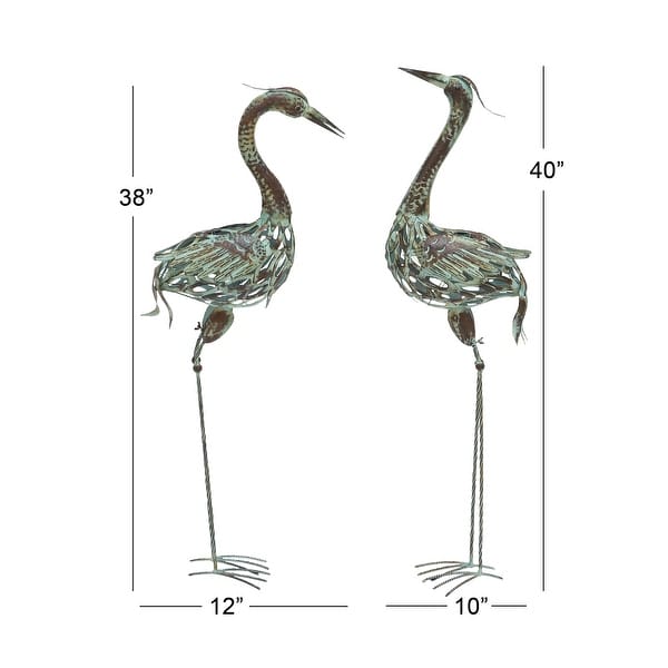 Coastal Green Iron Crane Sculptures (Set of 2) by Studio 350