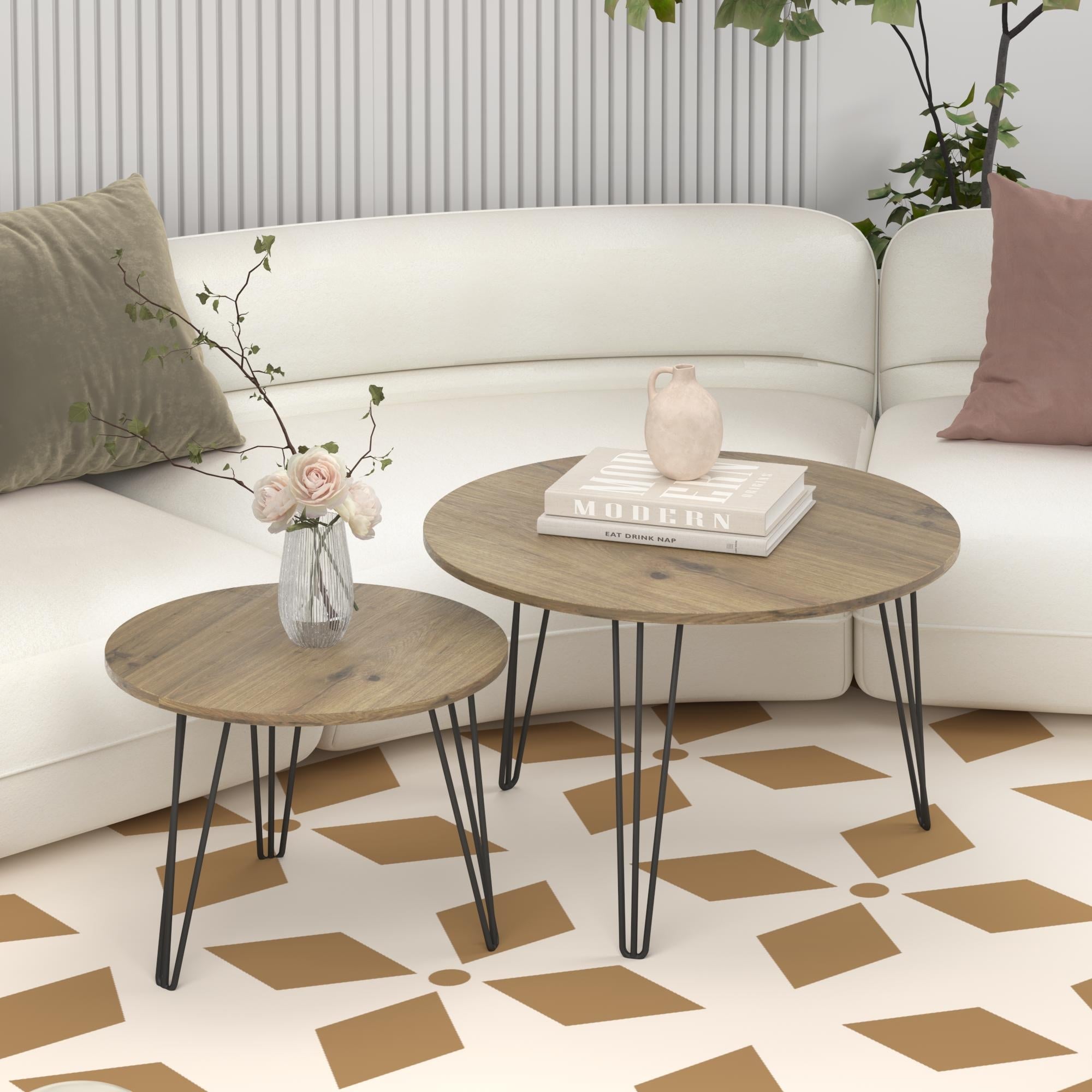 Round Nesting Table End Table Sofa Side Table Set of 2