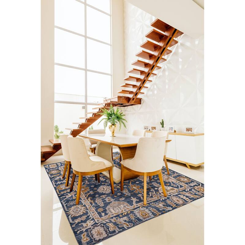 ECARPETGALLERY Hand-knotted Finest Oushak Navy Wool Rug - 8'0 x 10'1