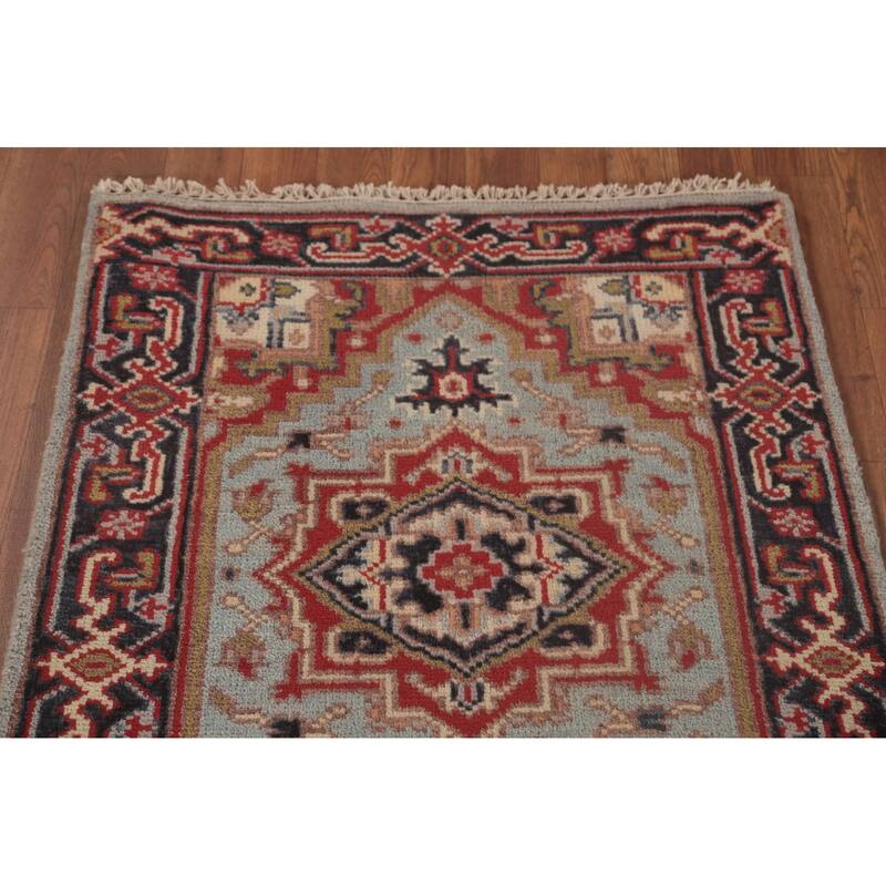 Light Blue Heriz-Serapi Oriental Runner Rug Wool Carpet - 2'6"x 9'10"