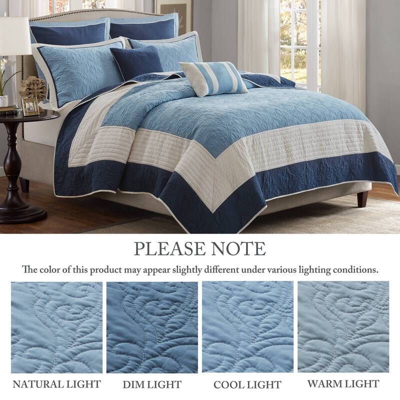 Madison Park Attingham 7 Piece Quilt Set with Euro Shams and Throw Pillows