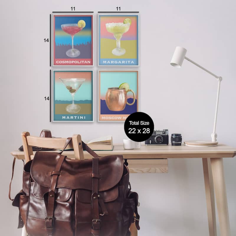 Stupell Cocktails over Muted Landscapes Framed Giclee Art Design By Matthew Piotrowicz (Set of 4)