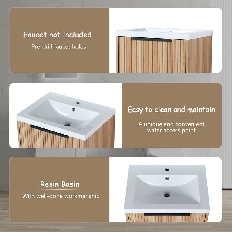 24 inch Plywood Freestanding Bathroom Vanity Set in Maple with Integrated Resin Sink