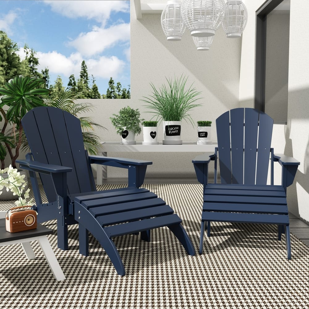 Laguna Hdpe All Weather Outdoor Patio Foldable Adirondack Chairs With Ottomans (5-Piece Set)