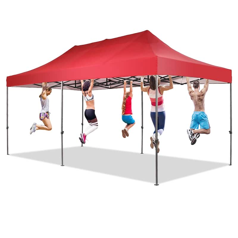 Ainfox 10x20Ft Pop up Canopy Tent Party Heavy Duty Instant Gazebo with 4 Removable Sidewalls - Red