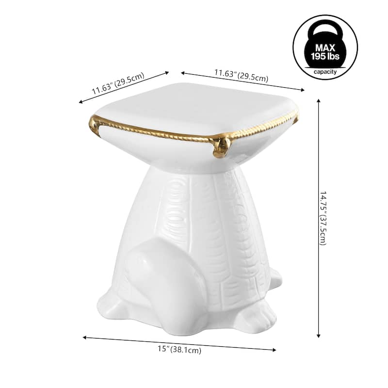 Caspian 14.75" Modern Bohemian Ceramic Turtle Indoor/Outdoor Garden Stool, By JONATHAN Y
