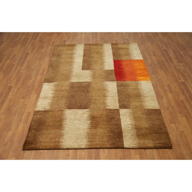 Hand Knotted Oriental 100% Wool Carpet Modern Modern Brown Gabbeh Area Rug - 7' 10'' X 5' 7''