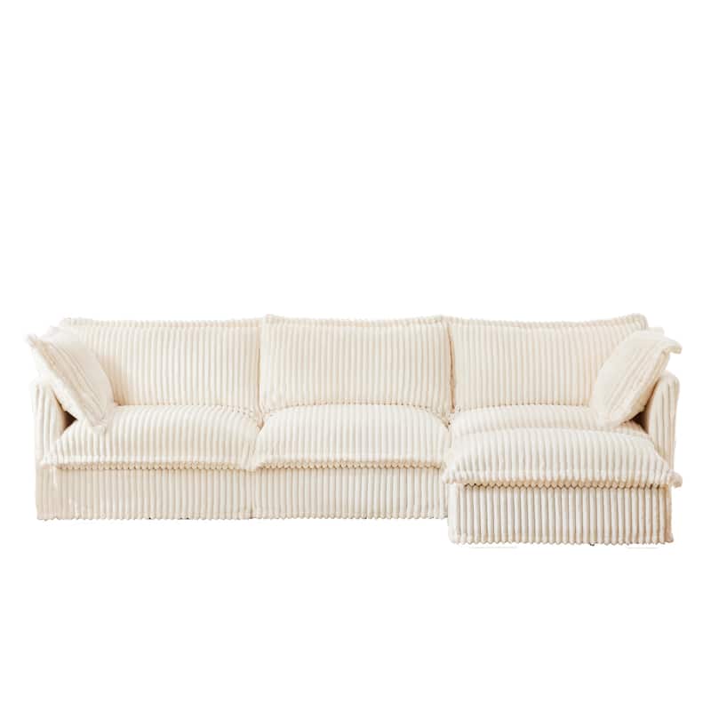 120" Corduroy L-Shaped 3-Seater Sectional with Convertible Ottoman, Removable Slipcover and Cloud-Like Cushions
