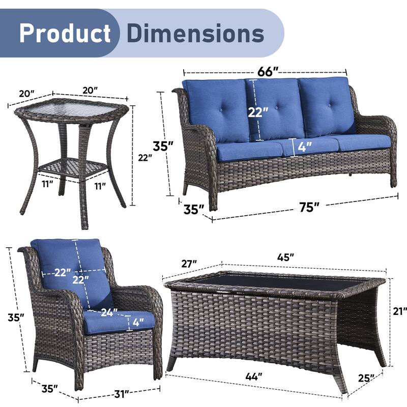 Pocassy Outdoor Patio Sofa Chairs with Coffee Table