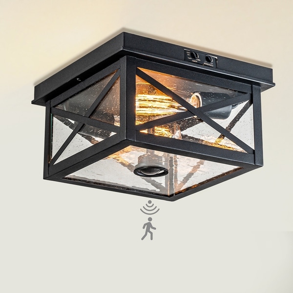 Flush Mount Motion Sensor Outdoor Ceiling Light with Seeded Glass Standard