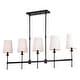 preview thumbnail 8 of 12, Camden 5 Light Matte Black Linear Chandelier Island Pendant Fixture White Fabric Shade, LED Compatible