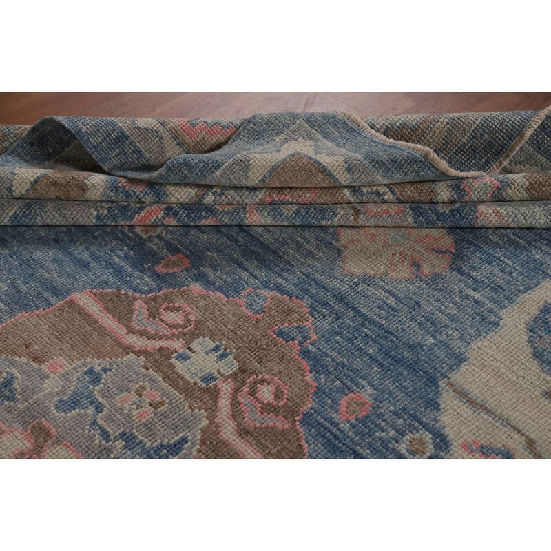 Hand Knotted Oriental 100% Wool Carpet Transitional Geometric Navy Blue & Blues Oushak Area Rug - 11' 0'' X 8' 4''