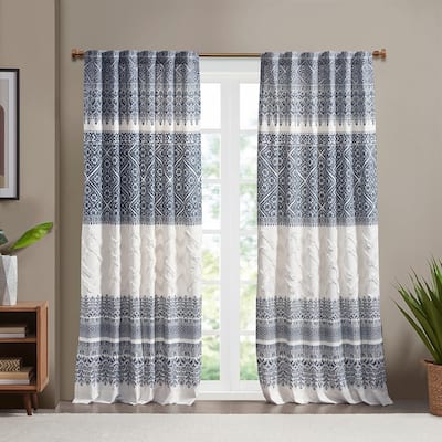 Cotton Printed Curtain Panel with Chenille detail and Lining