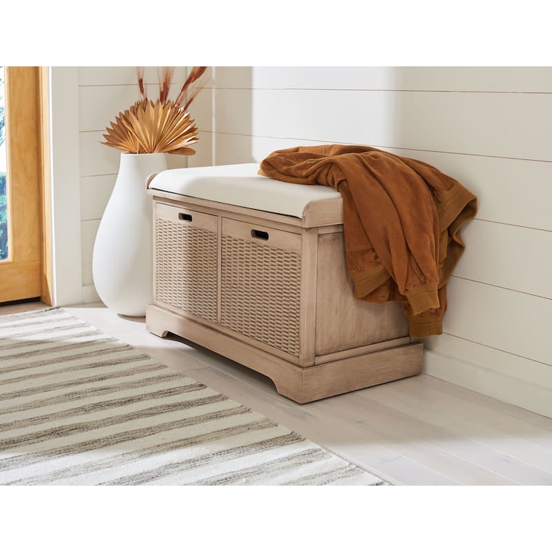 SAFAVIEH Landers 2-Drawer with Cushion Storage Bench - 32.3" W x 15" L x 19" H