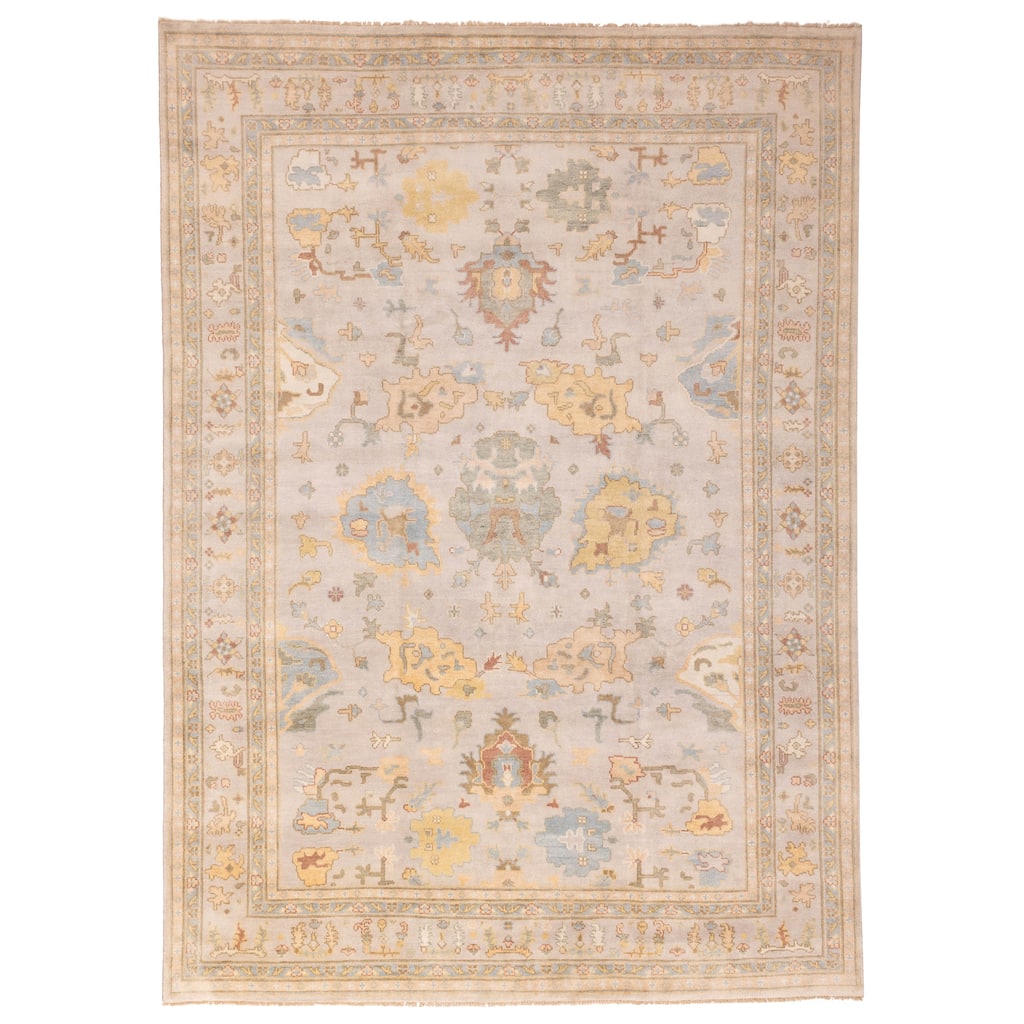 ECARPETGALLERY Hand-knotted Modern Oushak Light Grey Wool Rug - 9'11 x 13'9