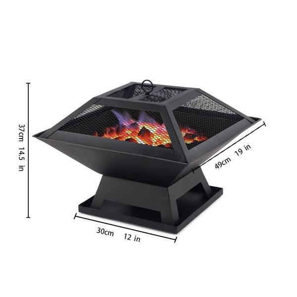 Compact Iron Fire Pit Outdoor with Mesh Lid and Poker for Patio ...