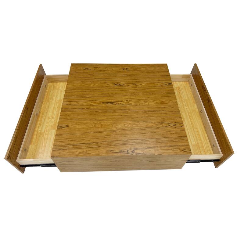 35.43" Square Wood Coffee Table with 2 Drawers, Brown Wood Texture - 35.43