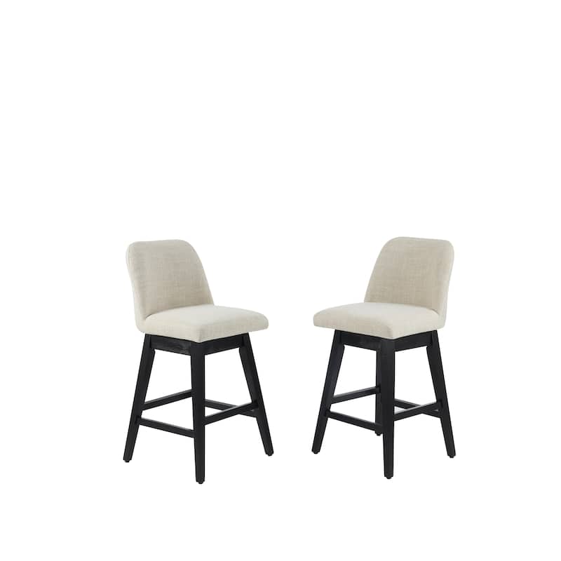 Bar Stools Set of 2 Cream Rubberwood Metal Frame Waterproof Fabric Counter Height - Cream Color