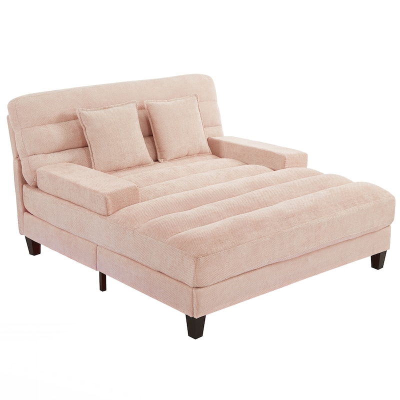 Modern Chaise Lounge Sofa 57.1" Sofa Bed Upholstered Lounge Sofa Chair with Adjustable Backrest and LED Light Strip