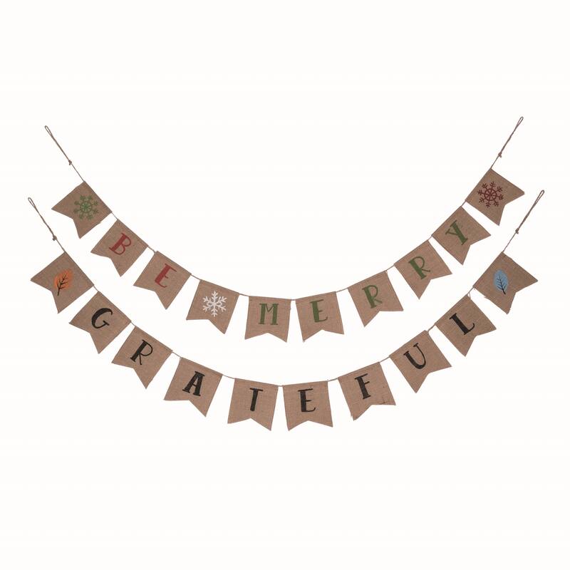 Transpac Burlap 67 in. Multicolor Christmas Reversible Holdays Banner