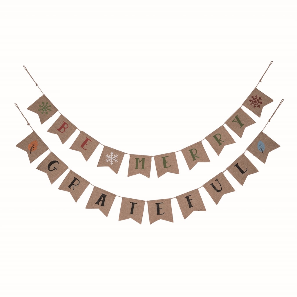 Transpac Burlap 67 in. Multicolor Christmas Reversible Holdays Banner