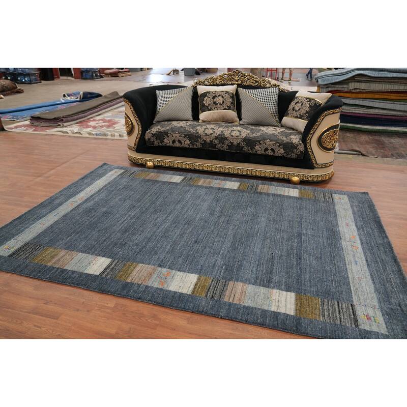 Hand Knotted Oriental 100% Wool Carpet Tribal Tribal Navy Blue & Blues Gabbeh Area Rug - 10' 0'' X 6' 8''