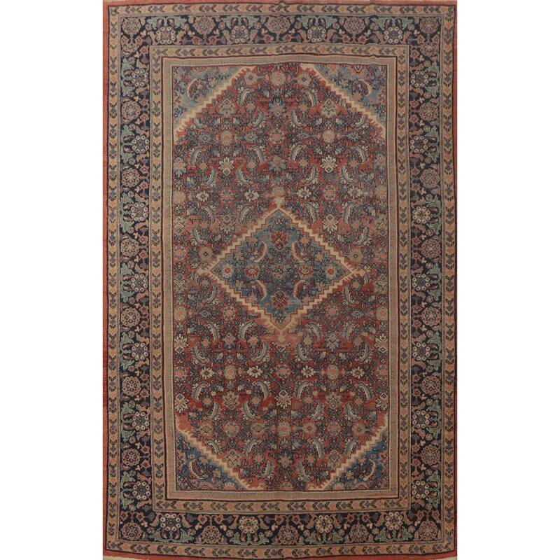 Hand Knotted Oriental 100% Wool Carpet Traditional Floral Oranges & Rust Mahal Area Rug - 10' 7'' X 7' 3''