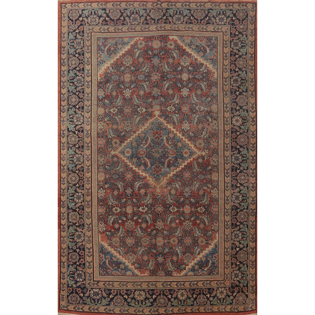 Hand Knotted Oriental 100% Wool Carpet Traditional Floral Oranges & Rust Mahal Area Rug - 10' 7'' X 7' 3''
