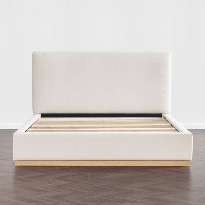 Spruce & Spring Modern Boucle Upholstered Platform Bed with Solid Wood Frame
