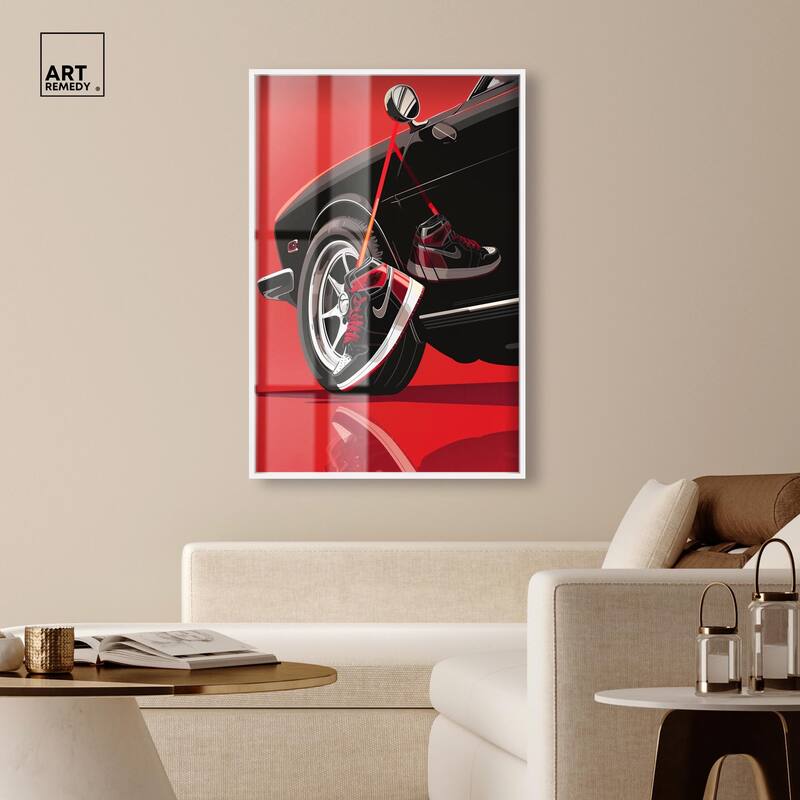 Red Bold Sneaker and Car Shadowbox by Art Remedy