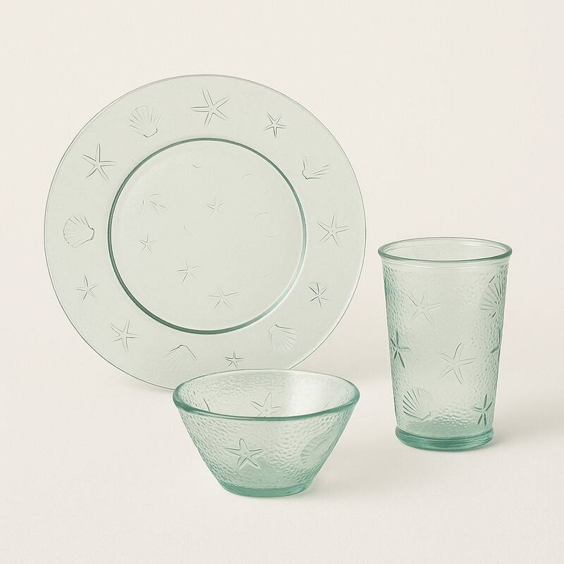 French Home Recycled Glass 12-Piece Coastal Soup and Salad Set