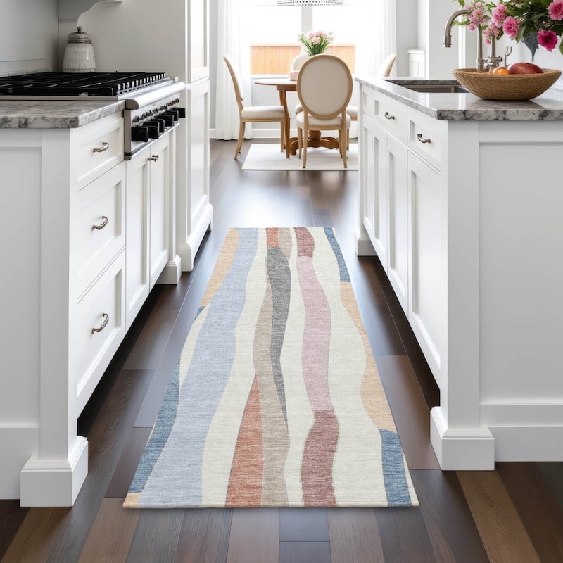 Machine Washable Indoor/Outdoor Modern Stripes Chantille Rug