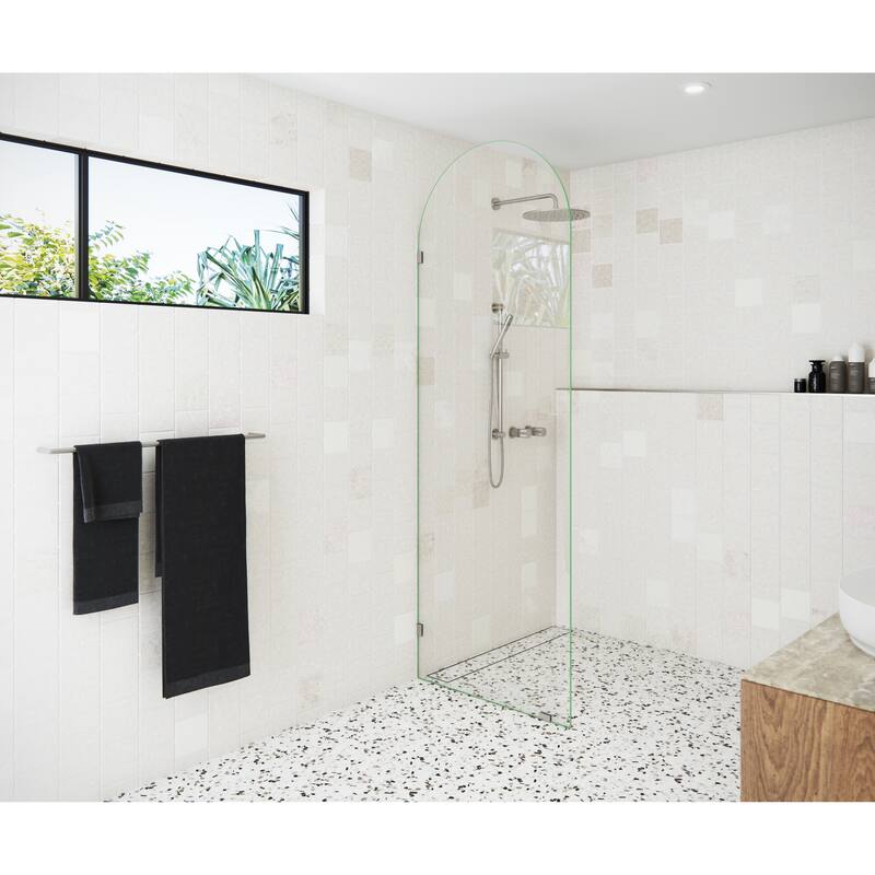 Glass Warehouse 30" x 86.75" Frameless Shower Door - Arched Single Fixed Panel - Brushed Nickel
