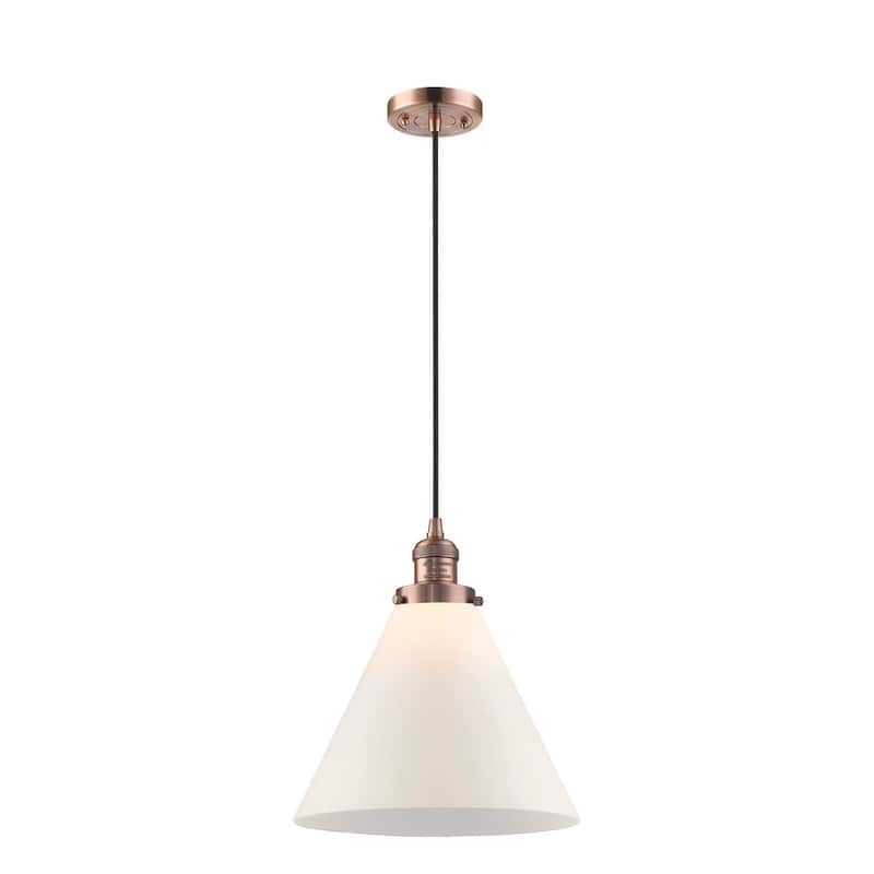 Innovations Lighting X-Large Cone Single Light 12" Wide Pendant - Antique Copper / Matte White Cased