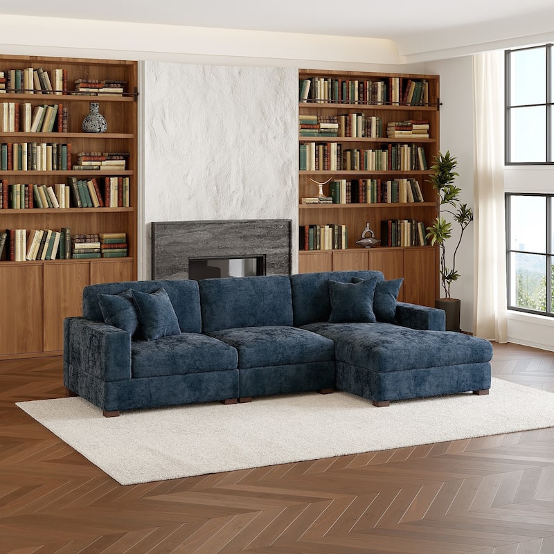 Modern Oversized Chenille Modular Sectional Sofa With Chaise