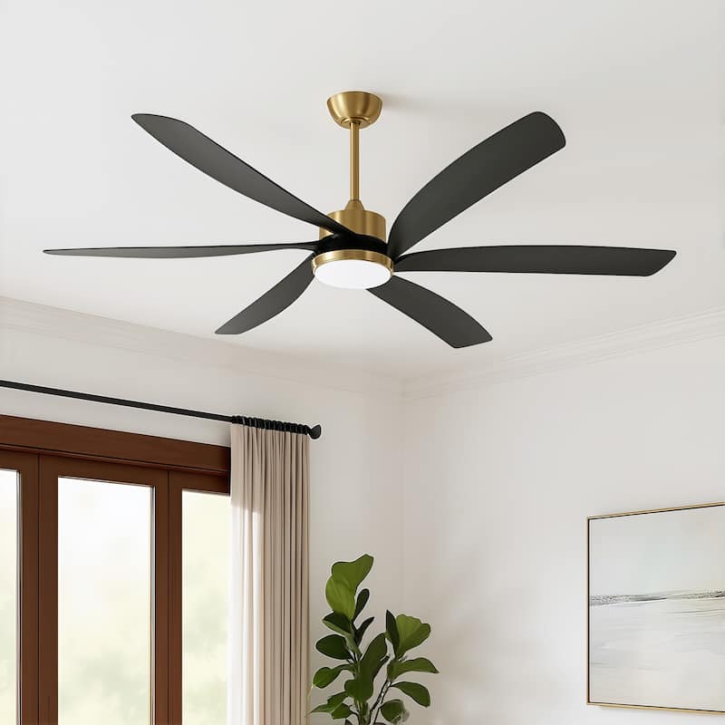 64" Large Propeller LED Ceiling Fan with Remote Control and Light Kit - Black/gold