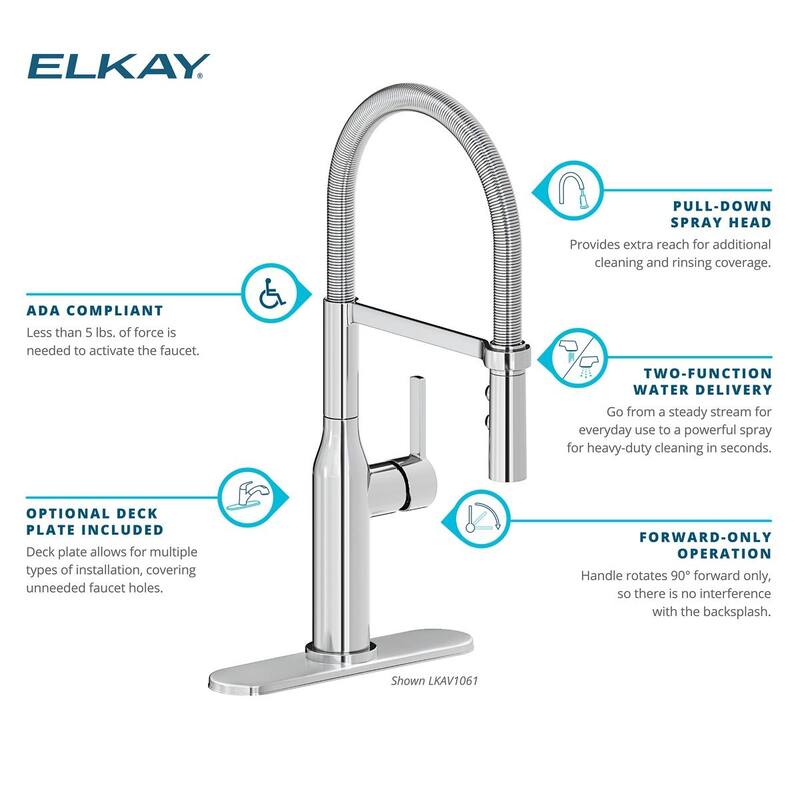 Elkay Avado Single Hole Kitchen Faucet with Semi-professional Spout and Forward Only Lever Handle
