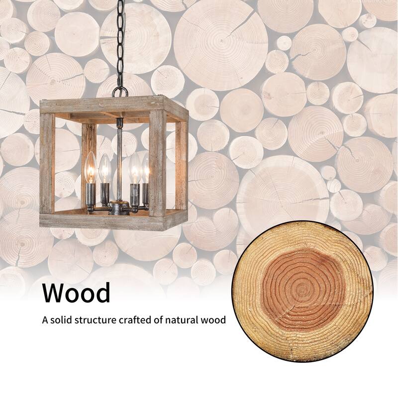 Kiria Modern Farmhouse 4-Light Wood Chandelier Rustic Kitchen Island Light Dimmable Dining Room Entryway