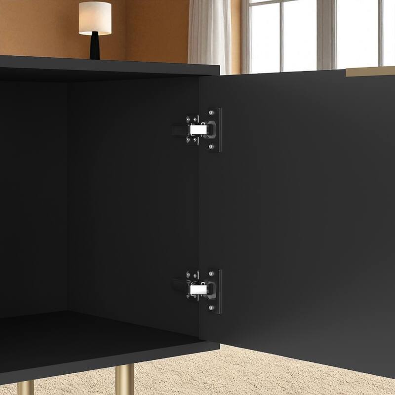 Modern Fluted TV Stand with 4 Storage Cabinets & Gold Legs, Entertainment Center for 55 Inch to 70 Inch TVs
