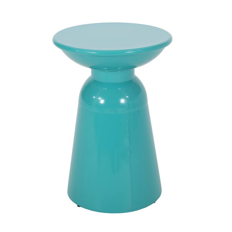 Mio Patio Side End Table Set of 2, Teal Blue Iron Flared Pedestal Base