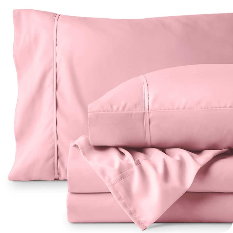 Bare Home Microfiber Deep Pocket Sheet Set w/ 2 Extra Pillowcases - Twin - Light Pink
