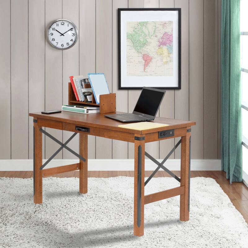 48 Inch Desk with USB Ports - Modern Computer Writing Table with Hutch