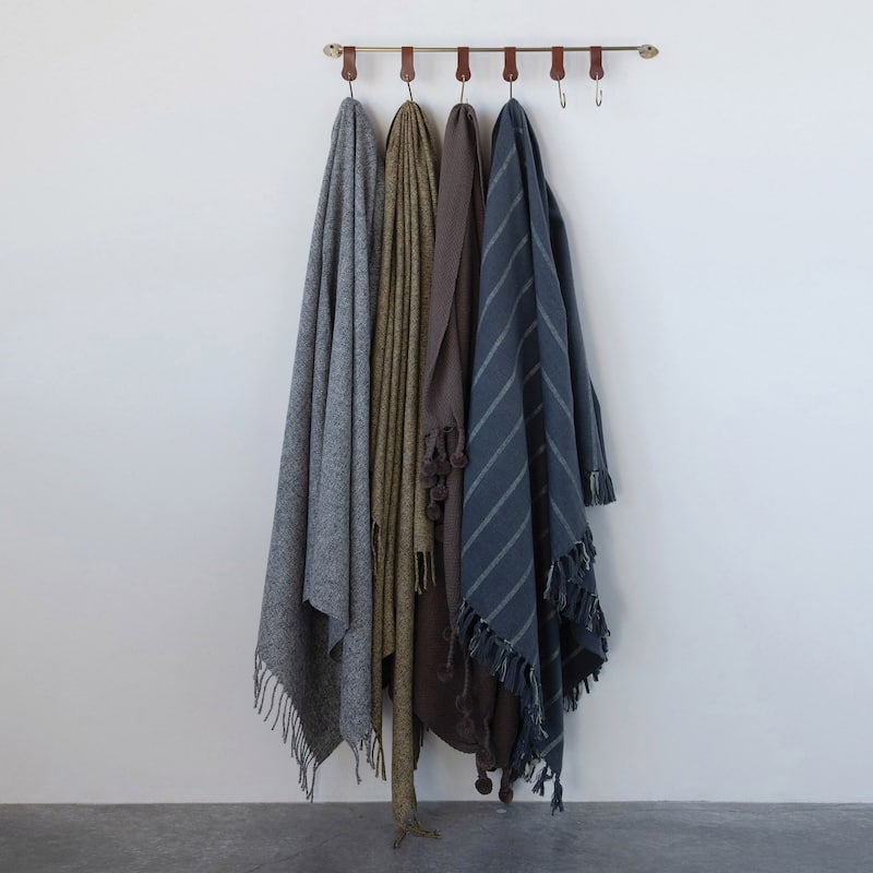 Woven Cotton Throw with Tassels, Iron Color
