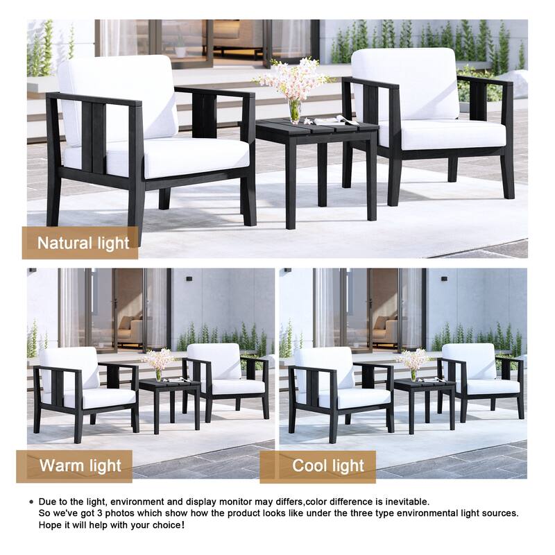 Uixe 3-piece Teak Solid Wood Outdoor Arm Chairs with Side Table Set