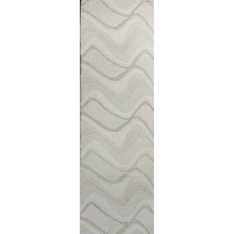 Domani Rugs Waves Hand-Tufted Wool Rug - 2'3" x 7'6" Runner - Ivory