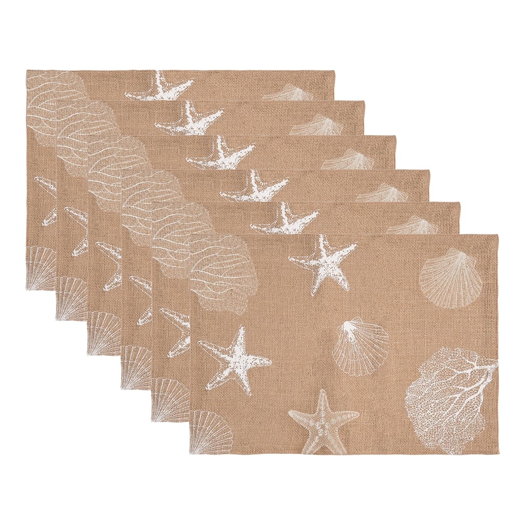 Sandy Coast Starfish Coral Shells Placemats Set of 6 Beach Coastal, 14" x 20"