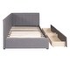 preview thumbnail 2 of 7, Gray Upholstered Daybed with 2 Storage Drawers, Twin Size Daybed with Wood Slats, Linen Fabric Sofa Bed Frame for Living Room