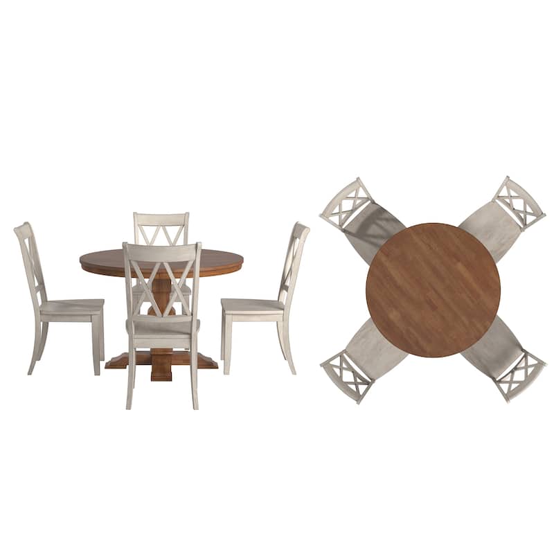 Ronda 45" Round Solid Wood Top Dining Set with X-Back Chairs