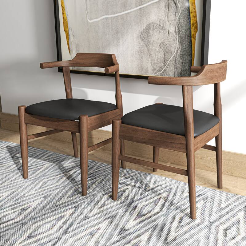 Zidane Mid-Century Vegan Leather Dining Chair in Black (Set of 2) - 0