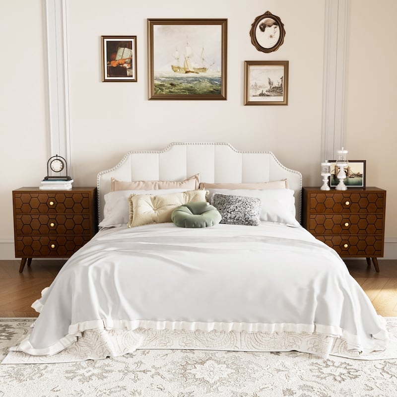 SUNBURY Solid Wood Brown Nightstand with 3-Drawers